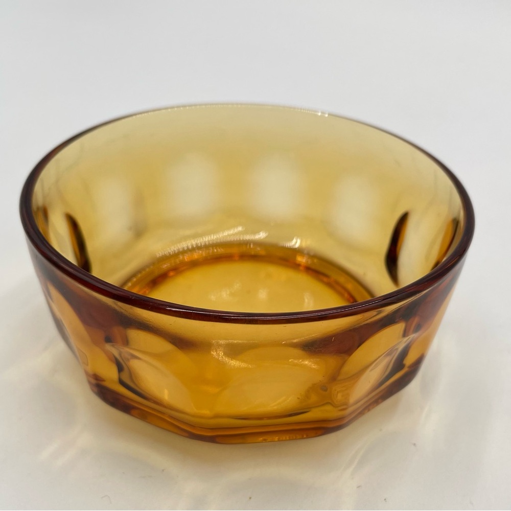 Arcoroc France Amber Glass Bowl Dessert Berry Thumbprint 4”